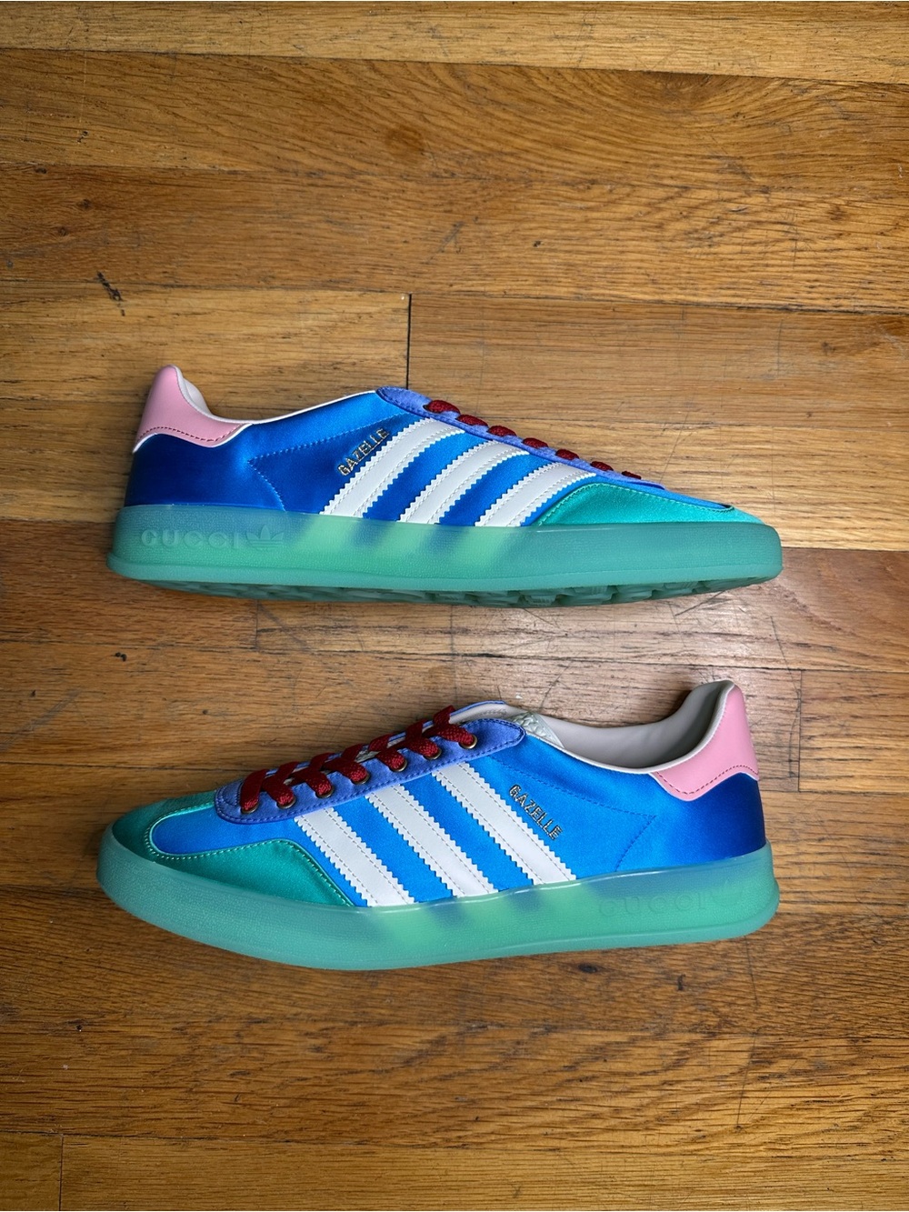 Gucci x Adidas Gazelle Women’s Sneakers in Blue, Teal & Pink